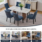 adochr Dining Chairs Set of 4, Upholstered Fabric Dining Room Chairs with Nailhead High Back & Ring Pull & Wooden Legs, Mid-Century Modern Kitchen Chairs for Restaurant, Living Room, Navy Blue