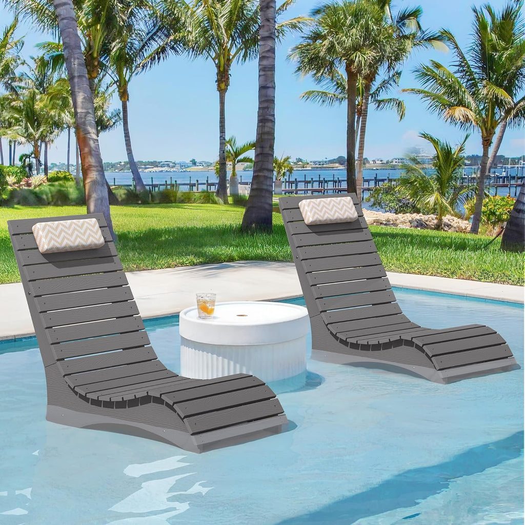 HDPS Pool Lounge Chairs Set of 2, Use in Pools Lounge Chairs up to 10-Inches of Water, Chaise Chairs with Headrest, Lounge Chair Outdoor, Fade-Resistant Pool Lounger for Deck