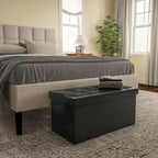 Lavish Home Storage Ottoman - 30-Inch Folding Faux Leather Footrest, Linen Chest, or Bench with Removable Bin for Living Room or Bedroom (Black)