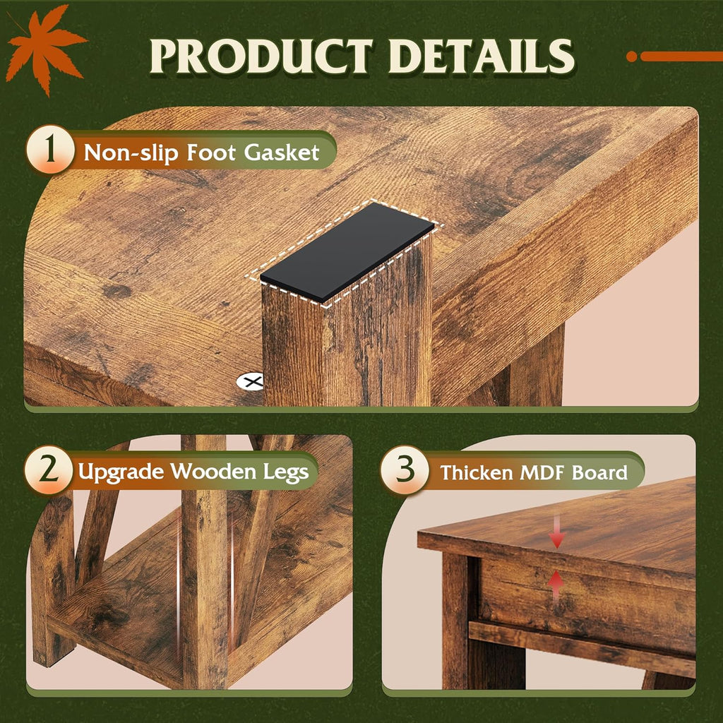 WLIVE Farmhouse End Table, Narrow Side Table with Charging Station, Slim End Table, Side Table for Bedroom, Living Room, Small Spaces, 2 USB and 2 Power Outlets, Rustic Brown