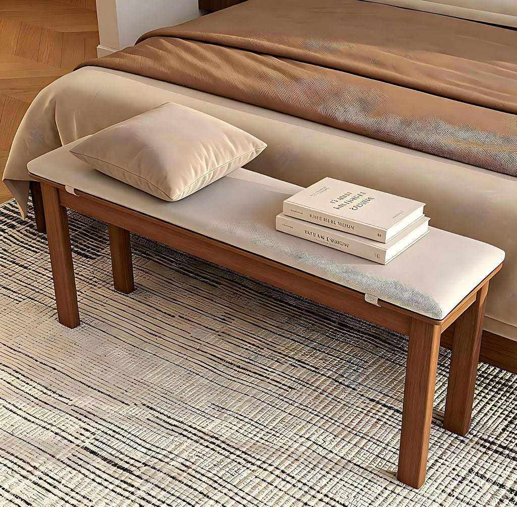 CycleCrew 47.2" Solid Wood Dining Bench with Removable Cushion - Mid-Century Modern Entryway Bench, Extra Height Upholstered Bench for Dining Table, End of Bed, Living Room