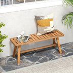 Tangkula Acacia Wood Outdoor Garden Bench, 2-Person Patio Backless Bench with Slatted Seat, 800 lbs Capacity, Outside Dining Bench for Front Porch, Balcony and Entryway (1,Natural)