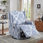 Swivel Rocker Recliner Chair Set of 1, Manual Nursery Glider Recliner, Floral Fabric Wingback Accent Chair with Adjustable Backrest & Footrest for Small Spaces Living Room Bedroom -Navy Blue