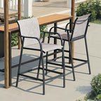 Crestlive Products Outdoor Bar Stools Set of 2, Bar Height Patio Chairs, Heavy Duty Tall Chairs Barstools with Armrest and Footrest, Textilene Fabric for Kitchen, Backyard, Bistro, Poolside (Gray)