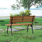 Tangkula Acacia Wood Outdoor Bench with Backrest, Patio Loveseat with Heavy Duty Metal Frame, Slatted Backrest and Seat, Park Bench for Outside Front Porch, Garden and Backyard
