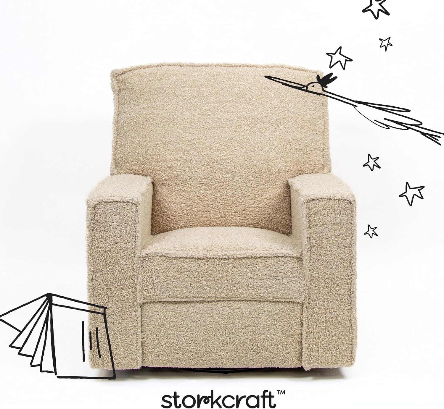 Storkcraft Texas Nursery Power Recliner Swivel Glider – Oeko-TEX 100 Certified, Nursery Rocking Chair with Push-Button Electronic Recline Function, USB-A and USB-C Charging Ports (Vanilla Sherpa)