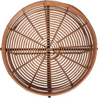 JONATHAN Y Malia 23" Round Faux Rattan Tray Top End Table, Bohemian Woven Accent Side Table with Black Metal Cross Base, Nightstand for Living Room and Bedroom, Brown and Black TBL2509B