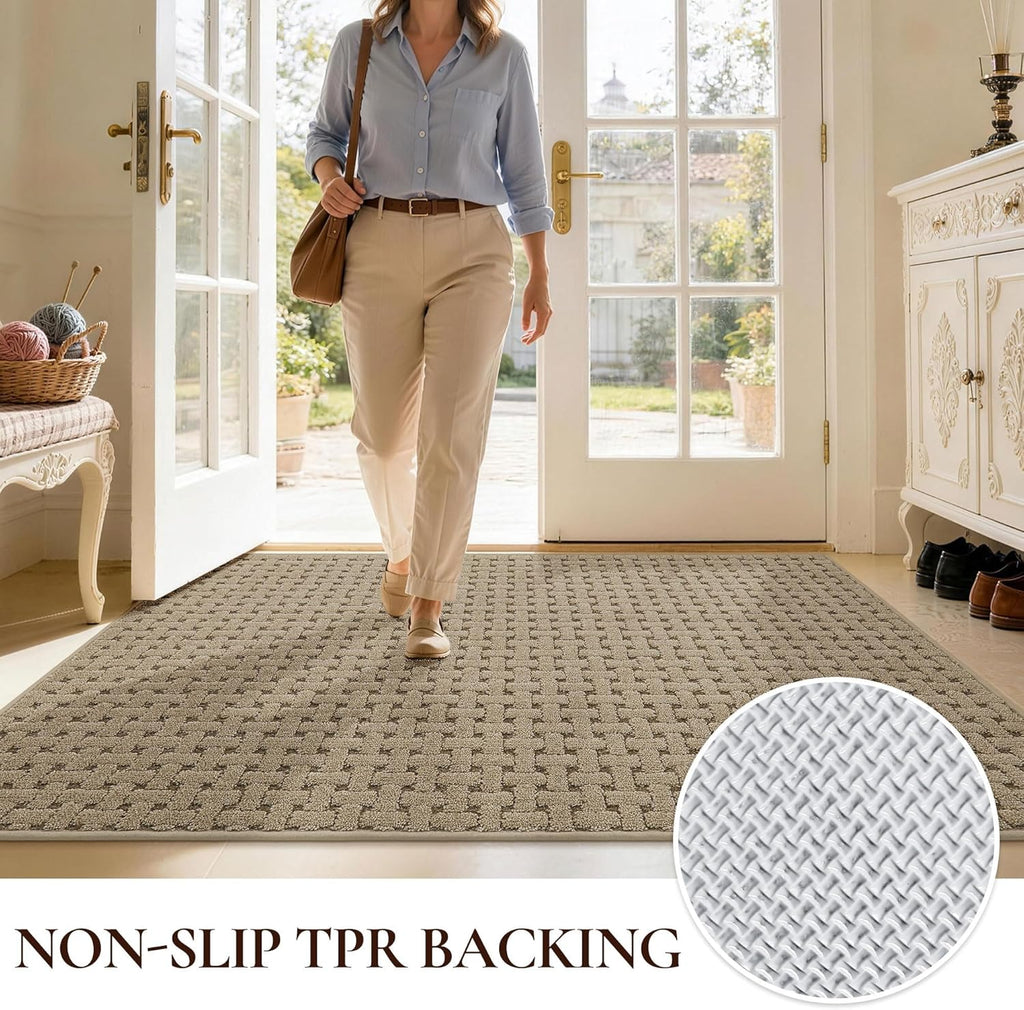 Door Mat Indoor Entrance 32x48, Non-Slip Washable Doormats Entry Way Mats, Dirt Resistant and Absorbent Welcome Mat, Easy Clean Low-Profile Doormat, Front Door, Inside Entrance, Beige