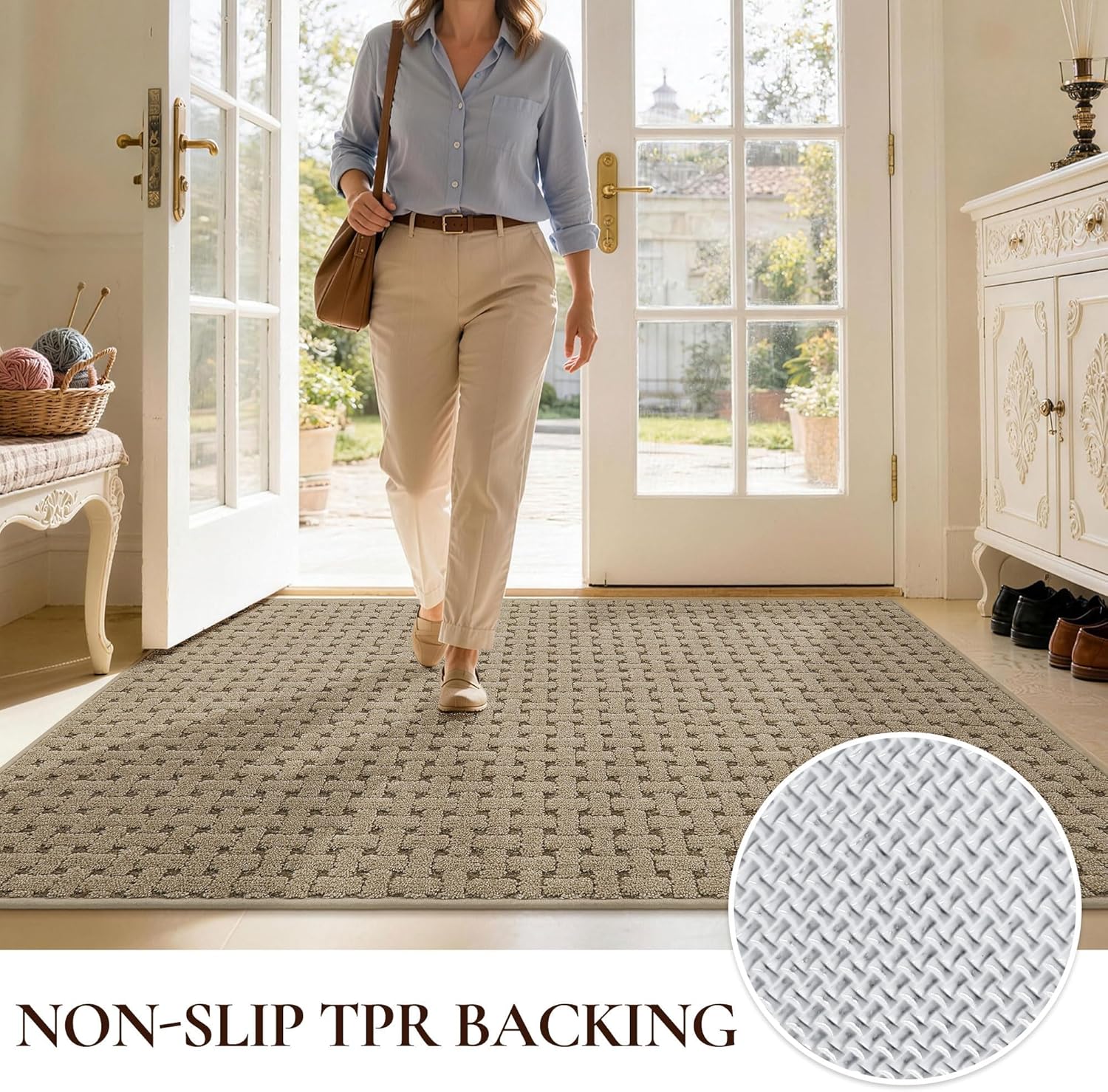 Door Mat Indoor Entrance 32x48, Non-Slip Washable Doormats Entry Way Mats, Dirt Resistant and Absorbent Welcome Mat, Easy Clean Low-Profile Doormat, Front Door, Inside Entrance, Beige
