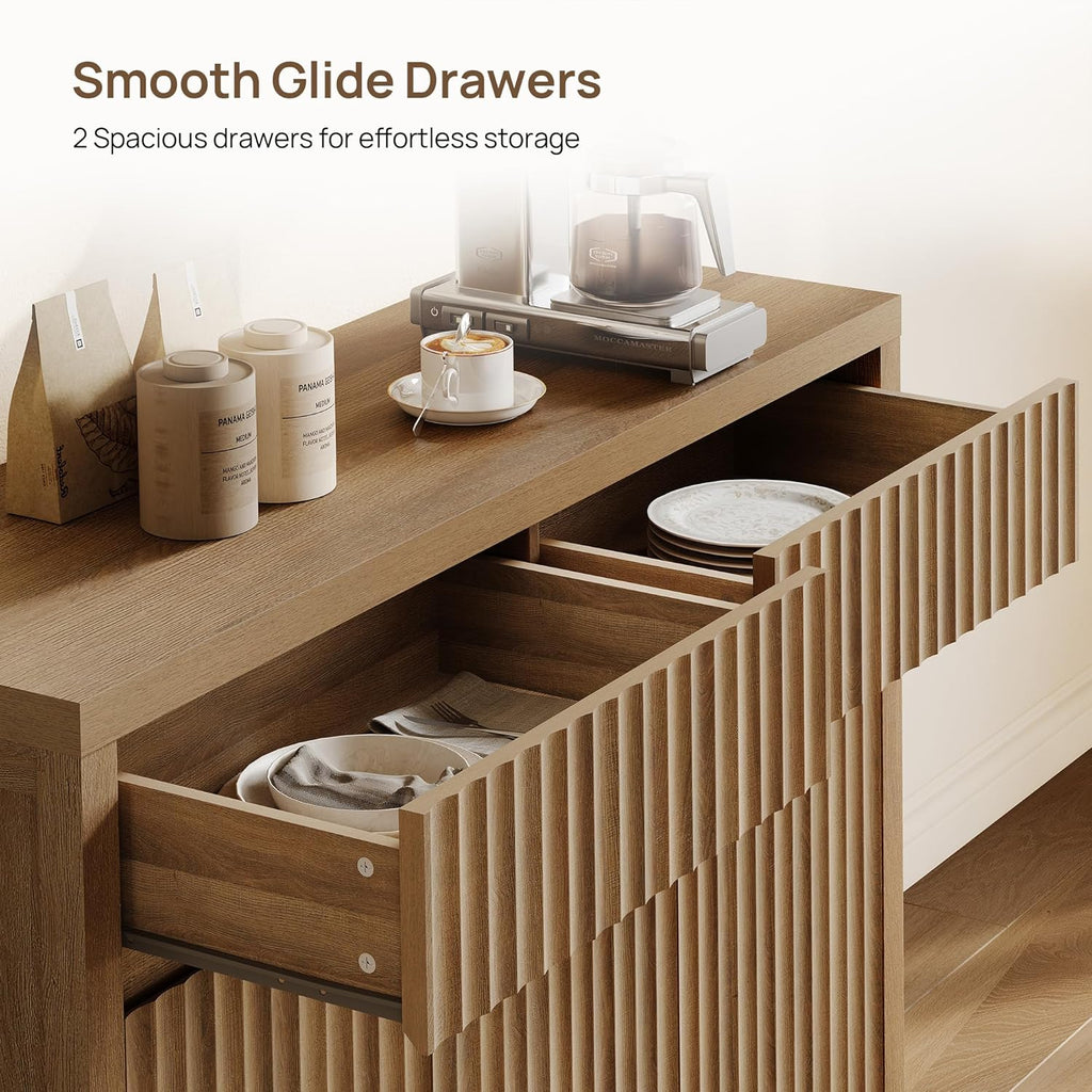SICOTAS Fluted Sideboard Buffet Cabinet with Storage – Extra Large Credenza Accent Cabinet with 2 Drawers and 3 Doors, 84" Modern Entryway Cabinet Console with Adjustable Shelves for Living Room