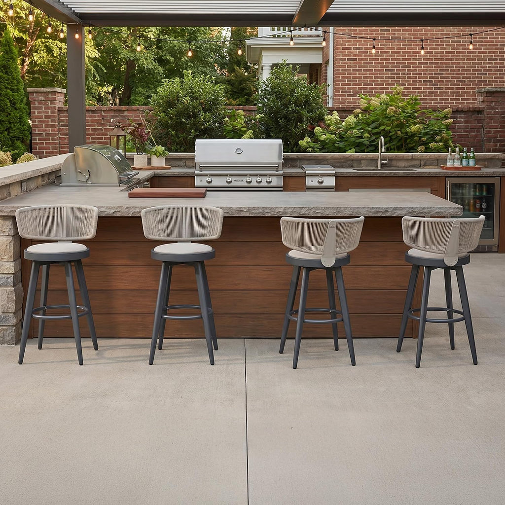 PURPLE LEAF Outdoor Bar Stools Set of 4 30 Inch Patio Swivel Bar Stool Chairs with Ergonomic Back Outdoor Aluminum Barstools for Porch Garden Indoor Kitchen, Grey