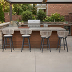 PURPLE LEAF Outdoor Bar Stools Set of 4 30 Inch Patio Swivel Bar Stool Chairs with Ergonomic Back Outdoor Aluminum Barstools for Porch Garden Indoor Kitchen, Grey