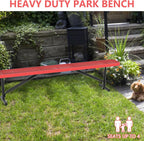 8 Feet Outdoor Steel Bench, Red Heavy Duty Metal Park Bench for Outside, Weatherproof Dock Bench, 96" L Commercial Benches Mesh Bench for Shopping Mall, Store, Lawn, Park, Patio, Deck, Garden