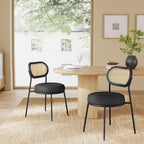 VASAGLE Dining Chairs, Set of 2 Accent Chair for Dining Room Kitchen, with Boho PE Rattan Back, Synthetic Leather Upholstery, Ink Black ULDC160B02