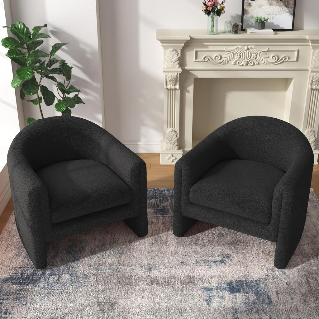 Accent Chair, Modern Boucle Fabric Armchair for Living Room, Comfy Upholstered Reading Single Sofa Chair for Bedroom (Boucle Dark Grey, Set of 1)