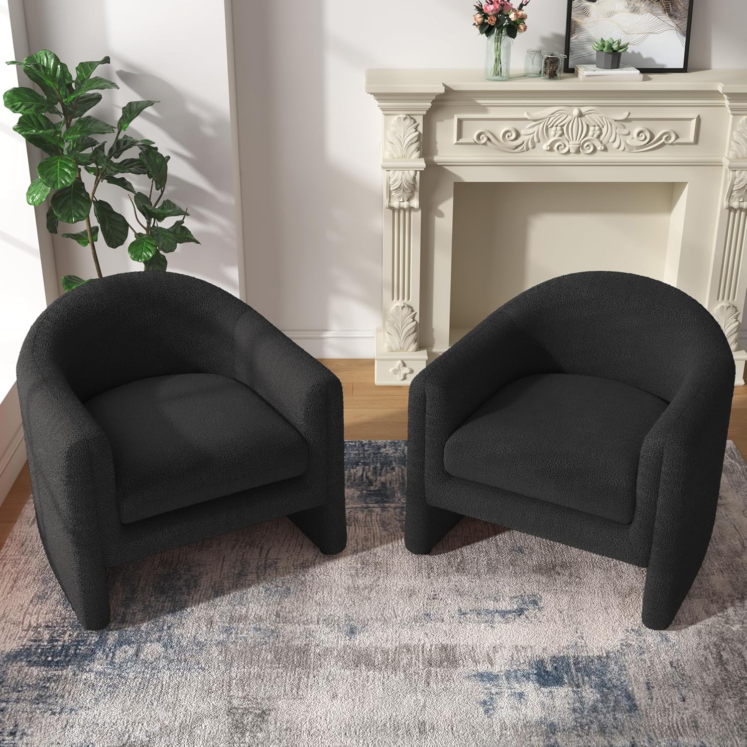 Accent Chair, Modern Boucle Fabric Armchair for Living Room, Comfy Upholstered Reading Single Sofa Chair for Bedroom (Boucle Dark Grey, Set of 1)