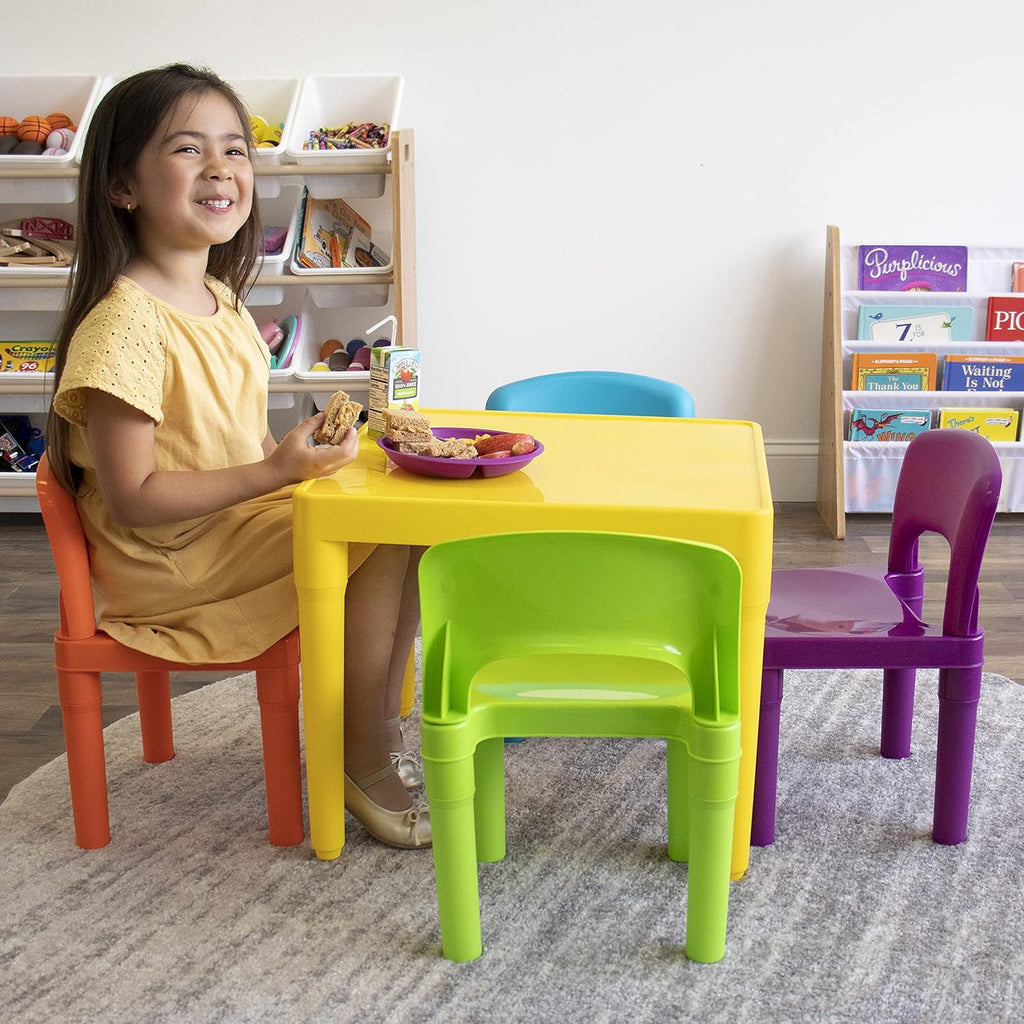 Humble Crew Toddler Table and Chair Set for Kids, Indoor Outdoor, Plastic | Lightweight 5 piece activity desk, easy to clean surface, great for crafts, snacks, and homework in any playroom or bedroom