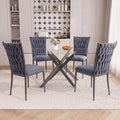 51'' Glass Dining Table Set for 4, Modern Rectangular Dining Room Table with Black Metal Legs & 4 Upholstered Velvet Dining Chairs, Space-Saving Kitchen Table Set for Small Spaces(Dark Grey)