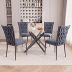 51'' Glass Dining Table Set for 4, Modern Rectangular Dining Room Table with Black Metal Legs & 4 Upholstered Velvet Dining Chairs, Space-Saving Kitchen Table Set for Small Spaces(Dark Grey)