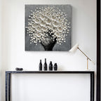 White Flower Oil Painting Modern Abstract Art Oil Painting Home Bedroom, Dining Room, Living Room, Office Wall Decoration (20x20 inches)