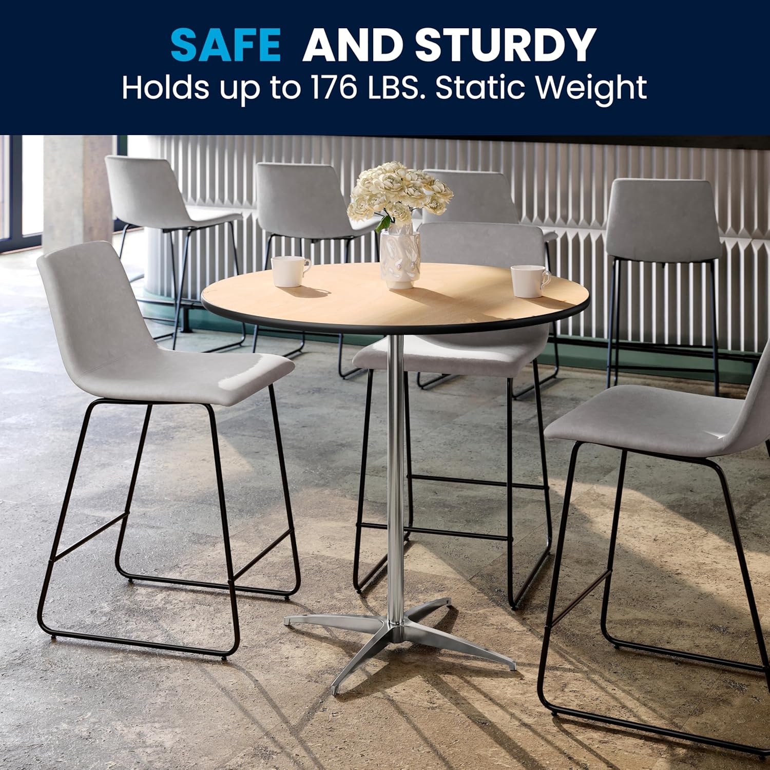 Flash Furniture Lars 36'' Round Wood Cocktail Table with 30'' and 42'' Columns, Wood Bar Height Table for Commercial or Residential Use, Natural