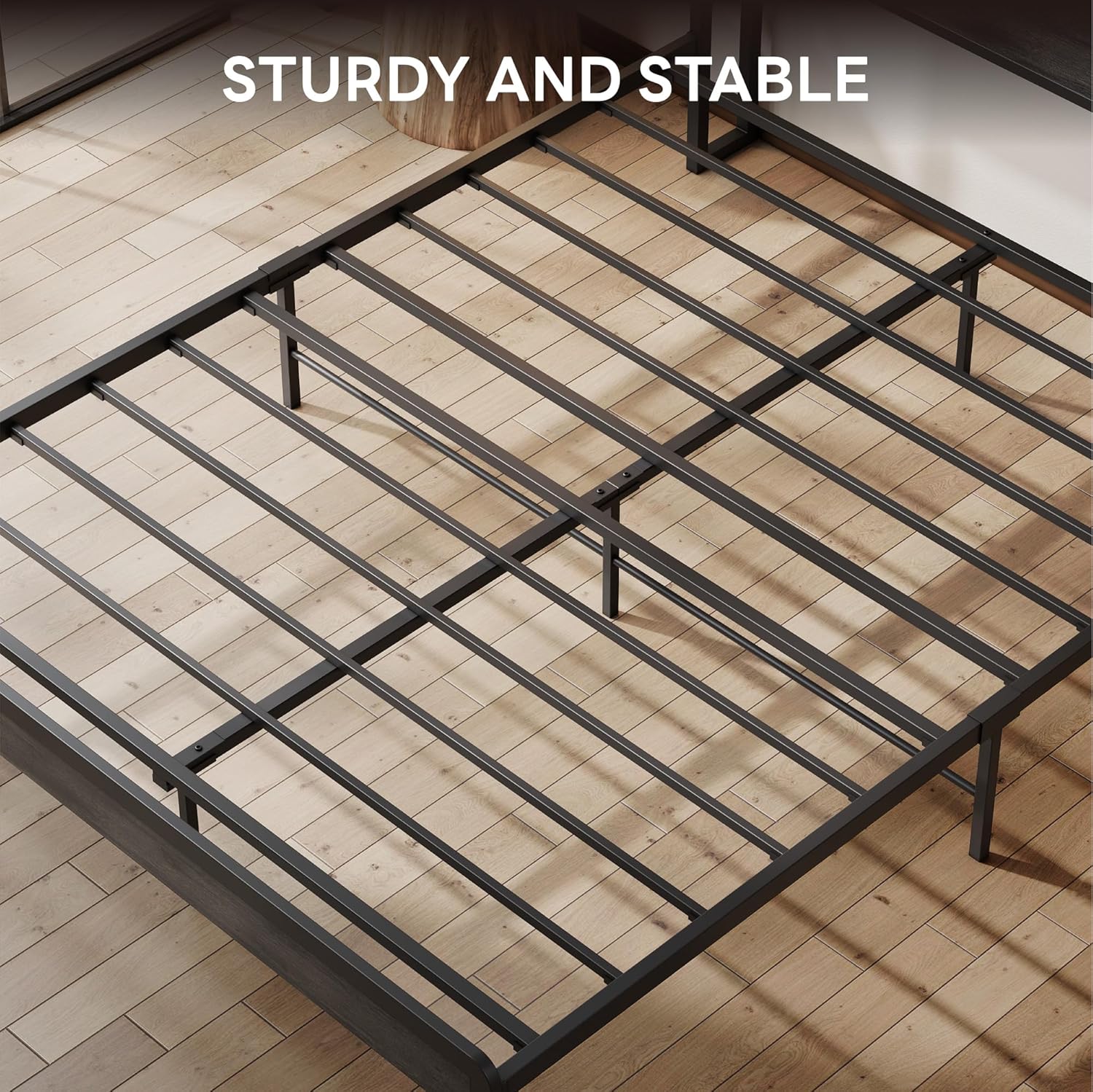 LIKIMIO Full Bed Frame with Headboard, Dark Wood Camas Full with Strong Supports, Sturdy, Noise-Free, No Box Spring Needed, Grey