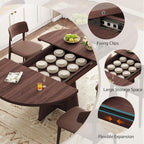 Extendable Dining Table, Round Kitchen Dining Room Dinner Table with for 4 6 8 People, Space Saving Modern Oval Expandale Furniture with Storage and Pedestal for Kitchen Living Room (Brown)