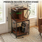 Record Player Stand with Vinyl Storage, Large Record Table Holds 180 Albums, Vinyl Record Storage Stand with USB Charger, Multi-Functional Side Table & Shelf for Living Room Bedroom