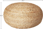 Decor Therapy Round Pouf Ottoman Footrest, Natural Jute Woven, Boho Pouf, Bohemian Style Casual Seating for Living Room, Bedroom, Patio Decor 19"x 19"x 10.5"