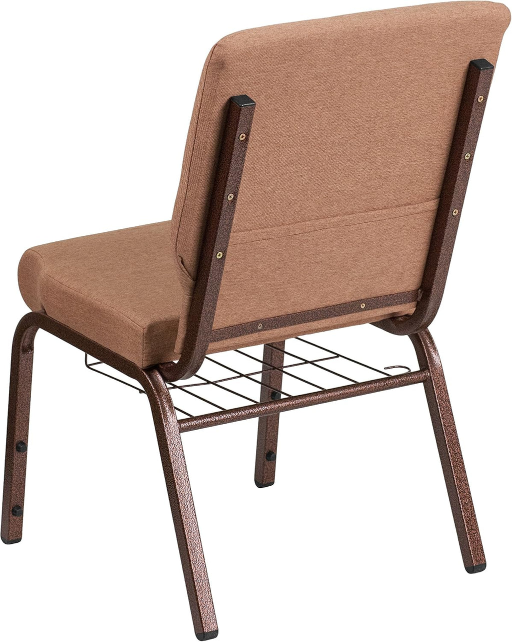Flash Furniture HERCULES Series 18.5''W Church Chair in Caramel Fabric with Cup Book Rack - Copper Vein Frame