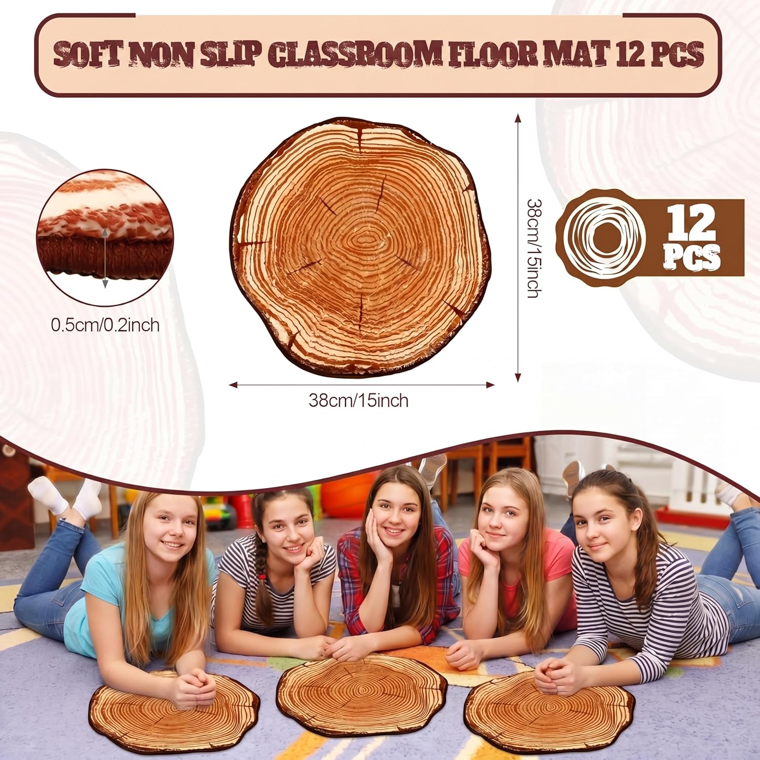 12 Pcs Round Carpet Rugs 15 Inch Non Slip Accent Mats Soft Plush Floral Floor Mats for Living Room Bedroom Entryway Vanity Dorm Apartment Home Decor (Stump)