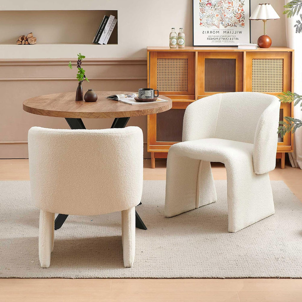 Homedot Modern Barrel Dining Chairs Set of 6, Cozy Kitchen Accent Chairs Upholstered Teddy Velvet Fluffy Sofa Side Chairs with Metal Frame, Comfy Dining Arm Chairs for Living Room, Reception Room