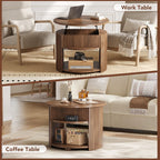 Decofy Round Lift Top Coffee Table with Storage, Fluted Mid-Century Modern Coffee Tables for Living Room, with Hidden Compartment & Open Shelves, for Small Spaces & Home Office(26.77" Walnut)