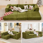 STHOUYN 106" Chenille Folding Convertible Sleeper Sofa Bed, Green Pull Out Floor Modular Couch with Pillow, Memory Foam Boneless Couchs Sectional for Living Room Bedroom (3, Green)