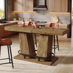 Tribesigns 62.99" Industrial Bar Table for 4-6, Rectangle Counter Height Pub Table with Metal Footrest, Home Bar Units for Pub, Bistro, Kitchen, Balcony, Dining Room, Living Room (Rustic Brown)