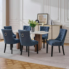 adochr Dining Chairs Set of 4, Upholstered Fabric Dining Room Chairs with Nailhead High Back & Ring Pull & Wooden Legs, Mid-Century Modern Kitchen Chairs for Restaurant, Living Room, Navy Blue
