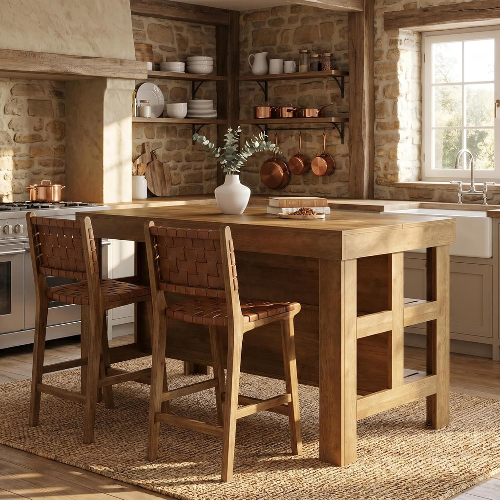 Tribesigns 55.1-Inch Kitchen Island with Seating and Storage, 3-Tier Large Farmhouse Island Table with Large Countertop and Leg Room for Kitchen Dining Room (Rustic Brown)