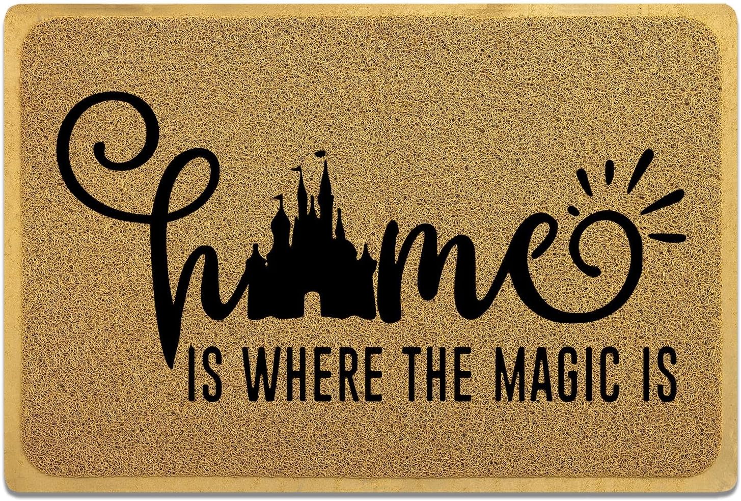 Funny Doormat for Entrance Way Indoor/Outdoor Front Door/Patio Anti-Slip & Heavy Weather Resistant Rugs House Warming Novelty Gift Mat 36"x24" (Home is Where the Magic is)