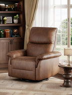GAOMON Swivel Rocking Recliner Chair, Manual Leather Recliner Glider with Lumbar Support & Padded Armrest, Comfortable Rocker Nursery Single Sofa for Living Room and Bedroom (Orange)