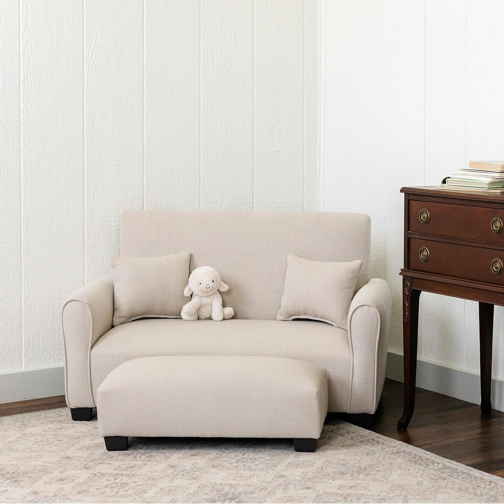 Customized Toddler Upholstered Sofa with Ottoman and Pillows