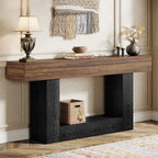 Tribesigns 63" Console Table, Farmhouse 2-Tier Entryway Table with U-Shaped Base, Narrow Long Wood Behind Couch Table for Living Room, Hallway, Foyer, Dark Brown & Black