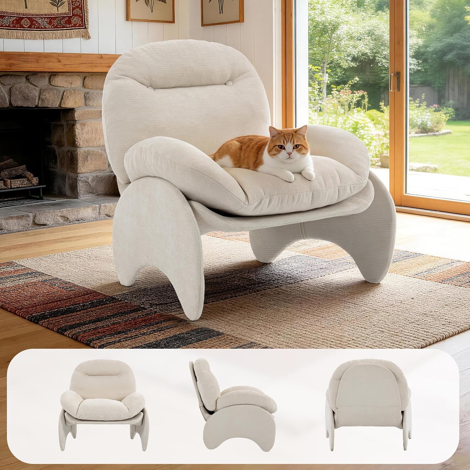 Funny Crab Design Novelty Accent Chair for Adults Teens, Soft Chenille Fabric Unique Animal Themed Kids Sofa, Cute Lounger for Bedroom, Living Room, Dorm, Apartment (Beige)
