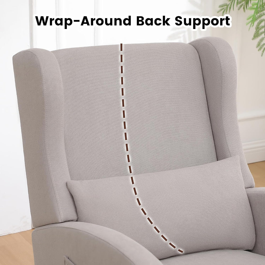 Nursery Rocking Chair，Rocking Chair with Foot Rest,Nursery Rocker Comfy Glider Nursing Chair with Back Pillow for Living Room,Bedroom,Linen Light Grey