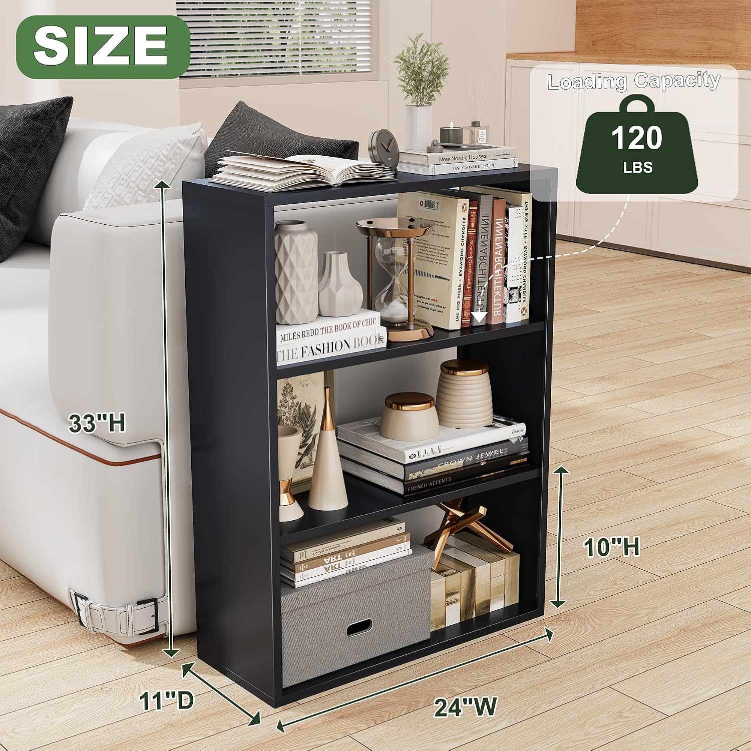 Metal End Table, 33" H Tall Bedside Table Sofa Table, 4 Tier Small Night Stand, Skinny Black Side Table for Office, Living Room, Office, Bedroom