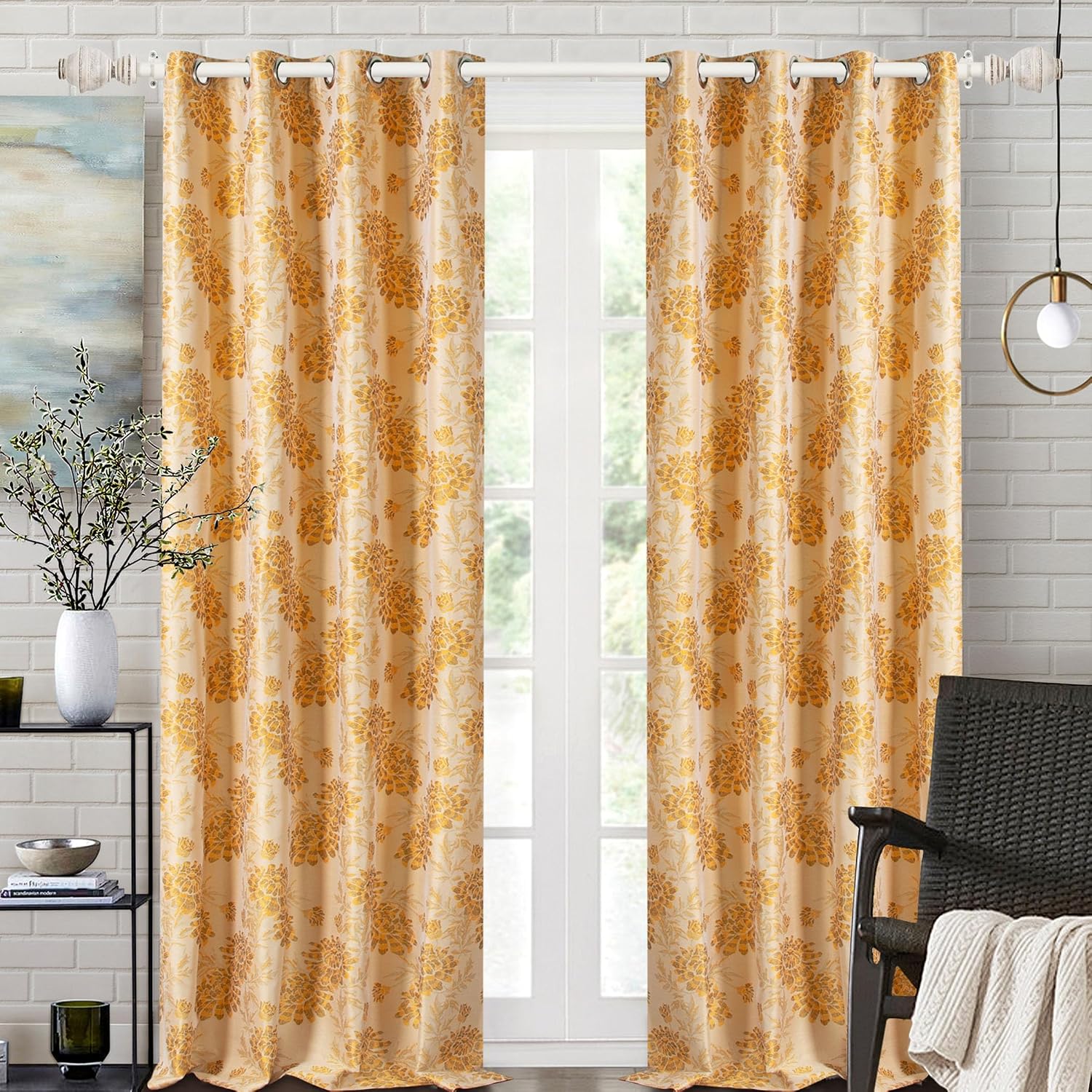 Deco Window Adjustable Curtain Rod for Windows 18 to 44 Inch Extendable Heavy Duty 3/4 Inch Iron Drapery Pole with Cambria Finials Wall Mounted French Door Farmhouse Curtain Rods (Pack of 2, White)