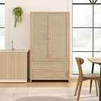 SICOTAS 71 inch Rattan Wardrobe Closet : Armoire Wardrobe with Drawers | Farmhouse Boho Storage Cabinet with Hanging Rod, Large-Capacity Deep Armoire Clothes Organizer for Bedroom, Cloak Room