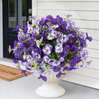Artificial Pansy Flowers for Outdoors 12 Bundles Realistic Faux Plants UV Resistant Fake Silk Pansy with Eucalyptus for Box Planter Patio Porch Outside Spring Summer Decoration(Gradient Purple)