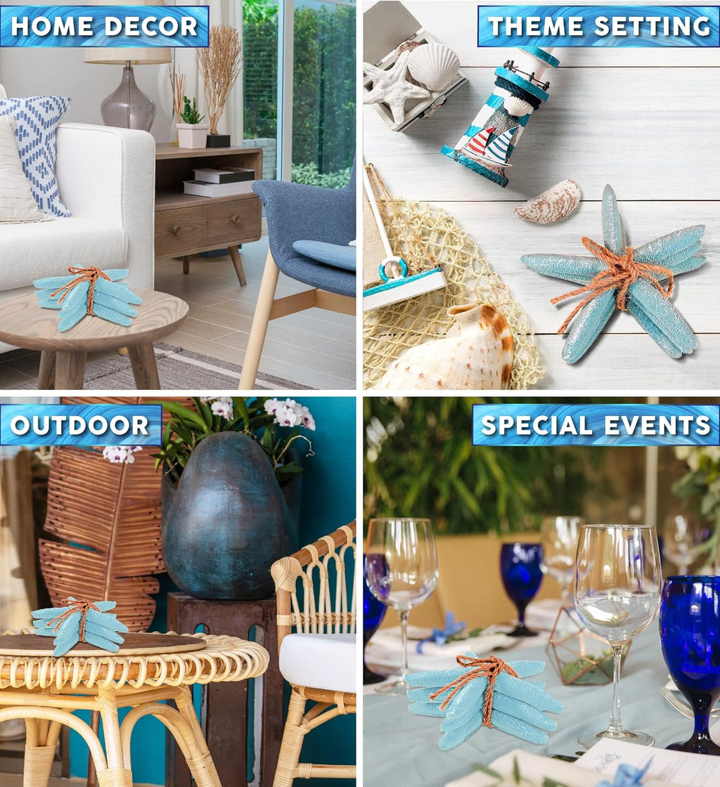 Puzzled Nautical Turquoise Starfish Set - Decorative Beach Style Tabletop Centerpiece, Realistic Resin Sea Coral Reef Starfishes for Ocean Themed Home Accent Decor - 3 Pieces