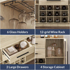 BELLEZE 55" Wine Cabinet, Sideboard Buffet with Wine Rack and Glass Holder, Home Coffee Bar Freestanding Liquor Cabinet with Display Glass Doors for Living Room, Dining Room - Marcel (White Lotus)