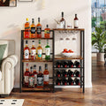 Homeiju Liquor Cabinet Bar for Home Bar, 3 Tier Wine Rack Freestanding Floor with Glass Holder and Fences, Trapezoidal Liquor Bottle Display Shelf for Liquor Whiskey Wine, Brown
